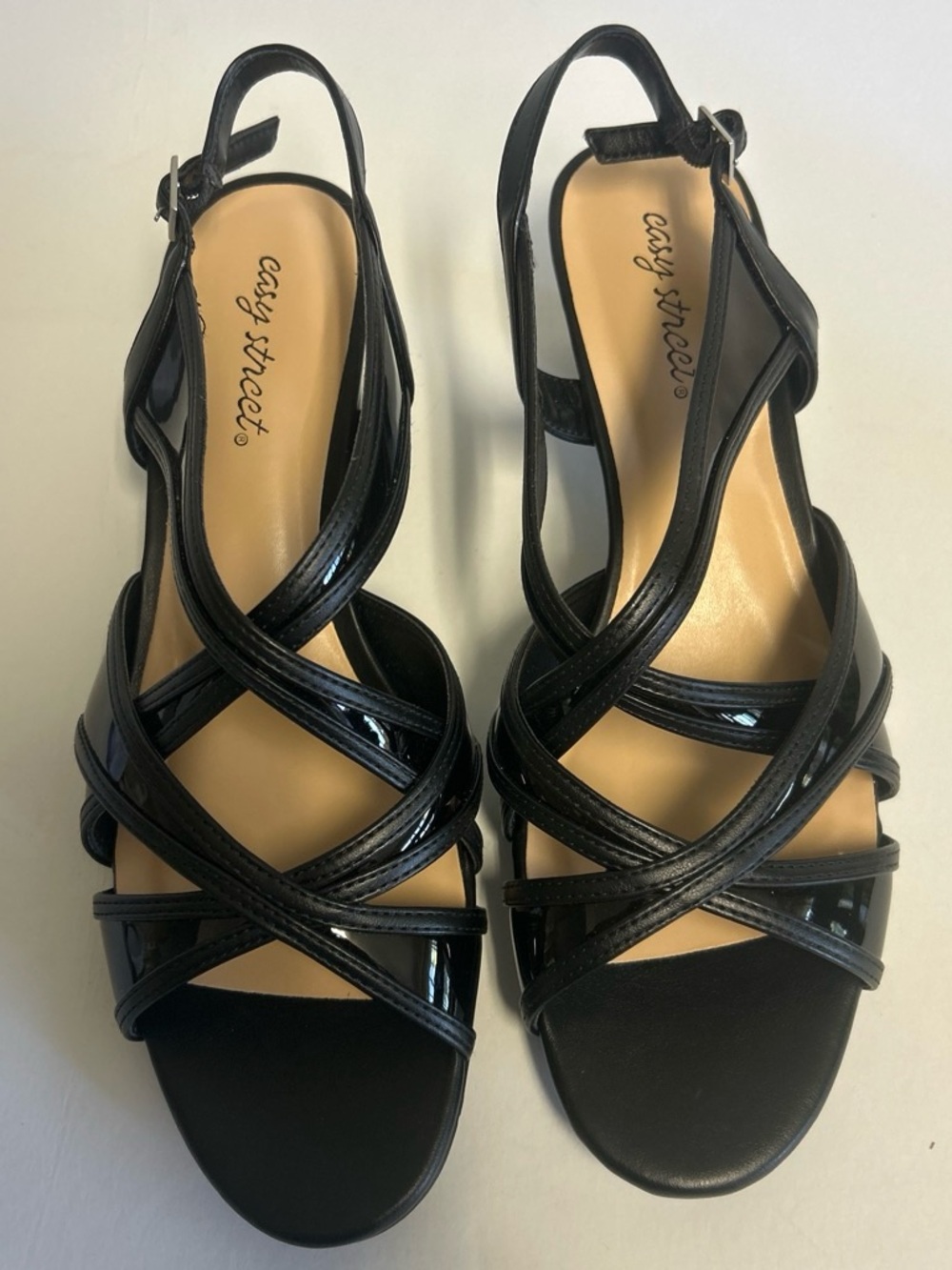 easy street Black Patent Strappy Slingback Sandals